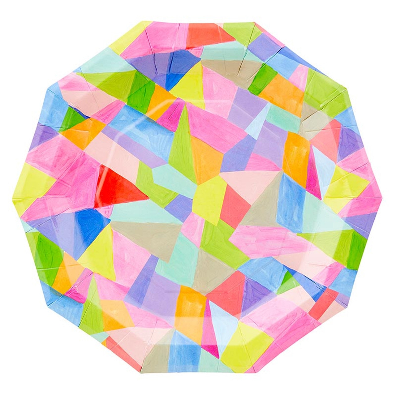 Colorful Gemoetric Shapes Design Decagon-Shaped Paper Plates (Set of 48)