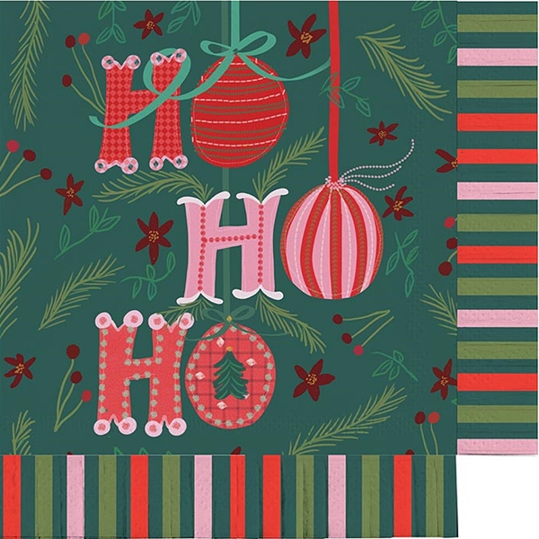 Retro "HO HO HO" Ornaments Design Fringed Napkins (Set of 120)