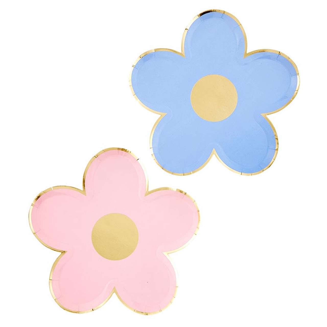 Assorted Pastel Colors Gold-Foil Scalloped-Edge Mod Party Flower Plates (Set of 48)