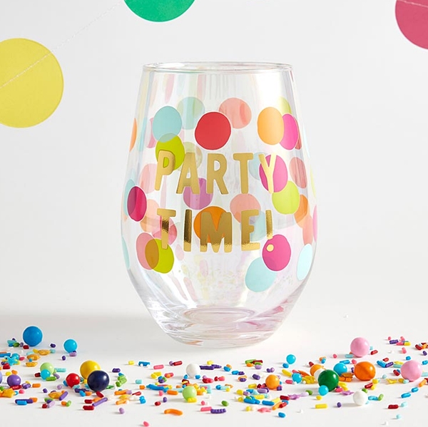 Jumbo Stemless Wine Glasses with Party Time! Polka Dots Motif (Set of 6)