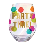 Jumbo Stemless Wine Glasses w/ Party Time! Polka Dots Motif (Set of 6)