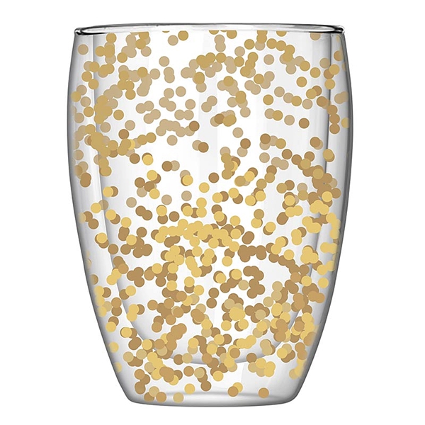 Double-Walled Gold Confetti 12oz Stemless Wine Glasses (Set of 6)