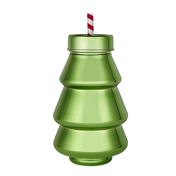 Christmas Tree-Shaped Green Acrylic Sippers with Straws (Set of 6)