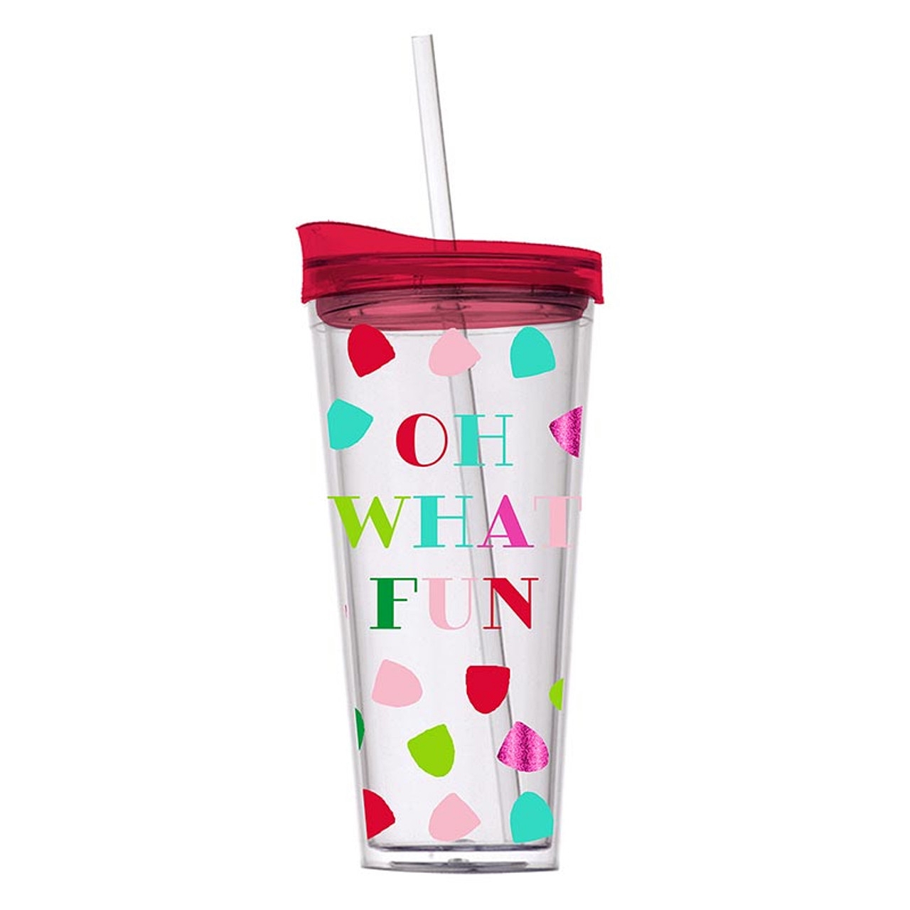 Festive 'Oh What Fun' Double-Wall 22oz Tumblers with Lids & Straws (Set of 6)