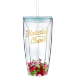 'Holiday Cheer' Double-Walled Travel Tumblers with Pom Poms (Set of 4)