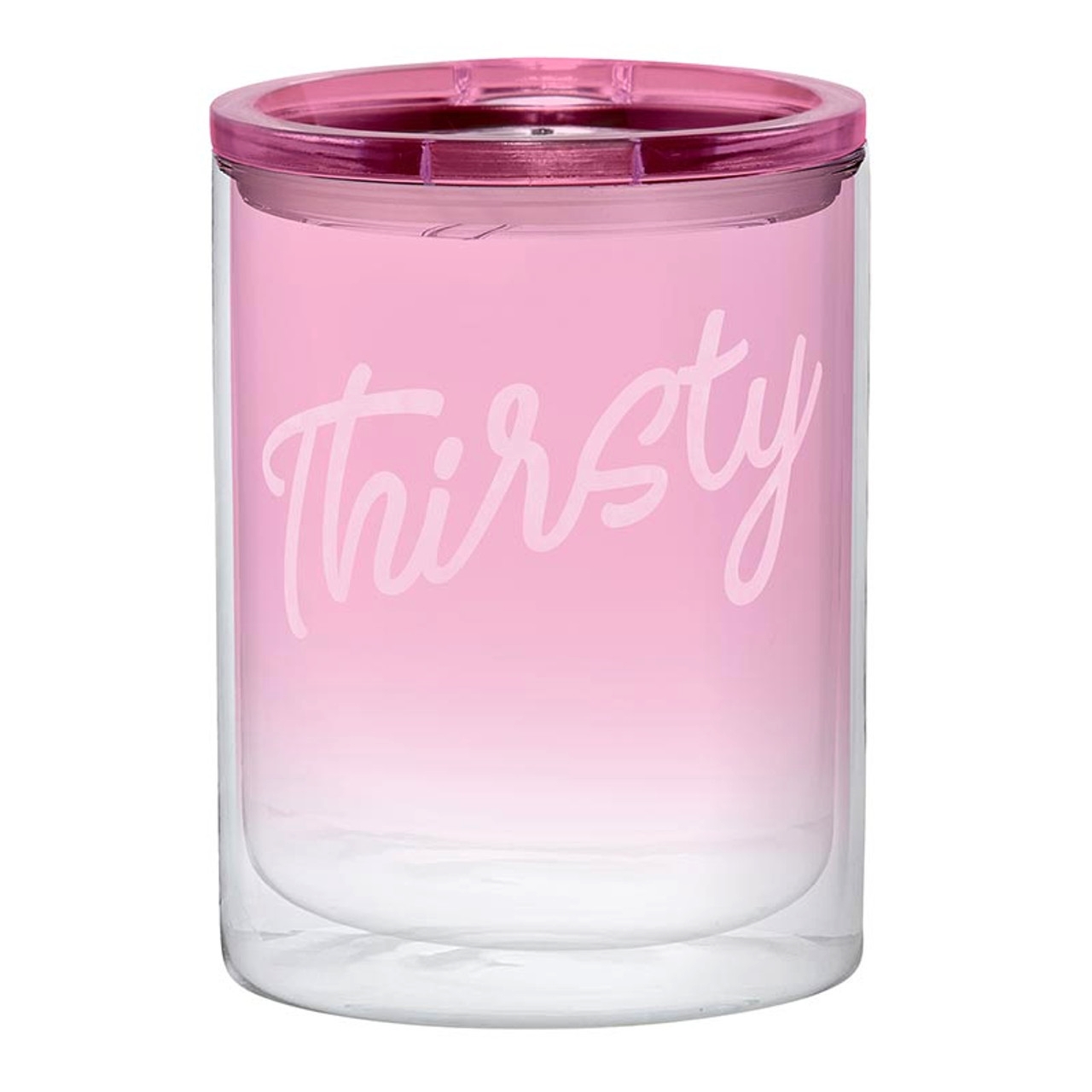 Script 'Thirsty' Design 12oz Pink-Finish Double-Wall Acrylic Tumblers (Set of 4)