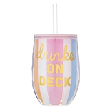 Striped 'Drinks on Deck' Design 12oz Double-Wall Acrylic Wine Tumblers (Set of 4)