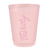 Script 'Thirsty' Design 16oz Pink Frost-Flex Cocktail Party Cups (Set of 36)