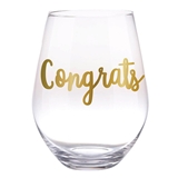 Gold-Foil Script 'Congrats' Design Jumbo 30oz Stemless Wine Glasses (Set of 6)