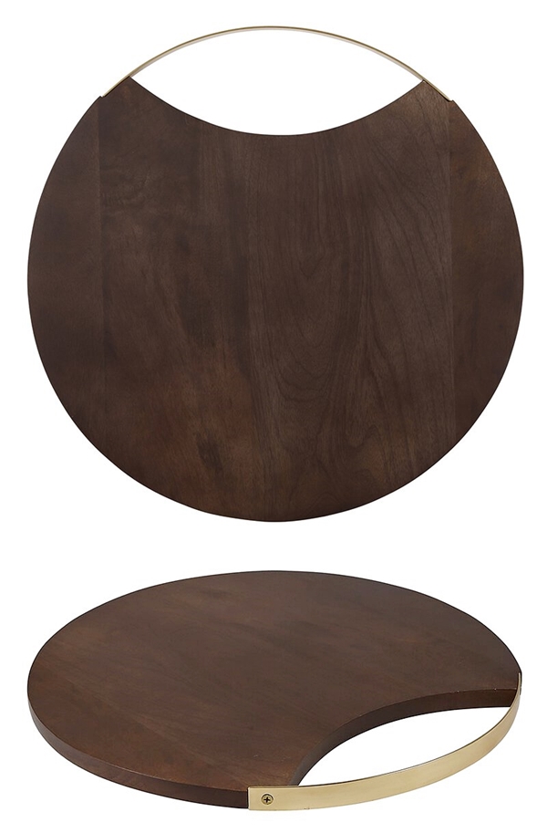 Tablesugar 16'' Round Mango-Wood Serving Board with Brass Handle