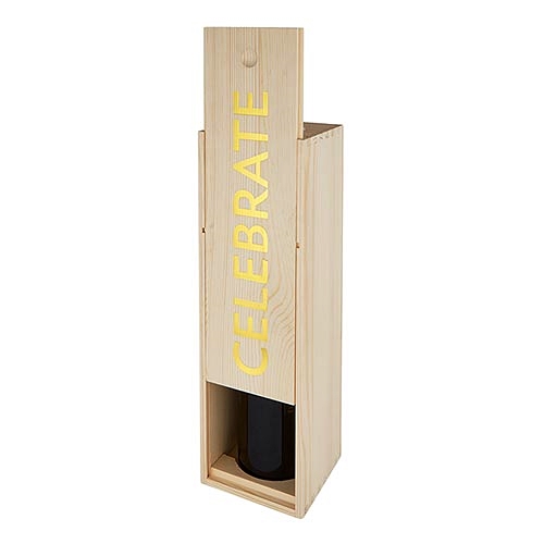 Pine-Wood Wine Gift-Boxes with Gold Foil CELEBRATE Graphic (Set of 2)