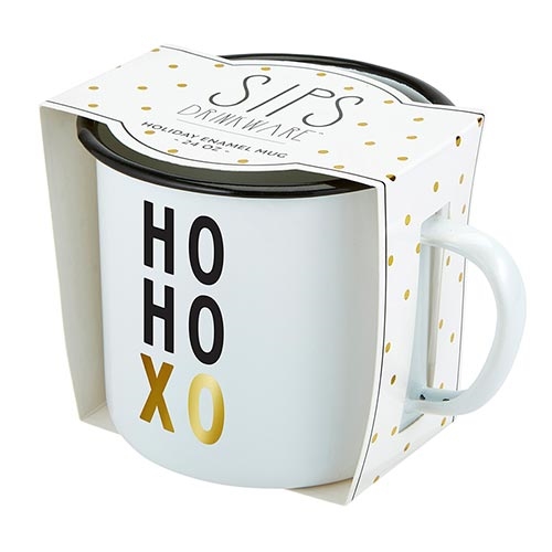 SIPS Drinkware 24oz Holiday Enamel Mug with HO HO XO Design (Set of 3)
