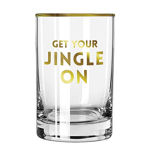 'Get Your Jingle On' Design Gold-Rimmed Rocks Glasses (Set of 6)