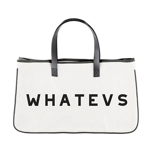 WHATEVS Graphic Face to Face Canvas Tote with Leather Handles