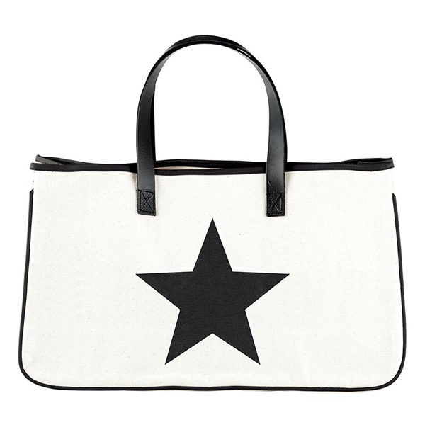 Star Graphic Canvas Tote Bag with Leather Handles and Trim (Set of 2)