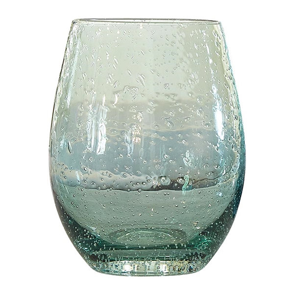 Sea Green 17oz Stemless Wine Glasses with Seeded Bubbling (Set of 4)