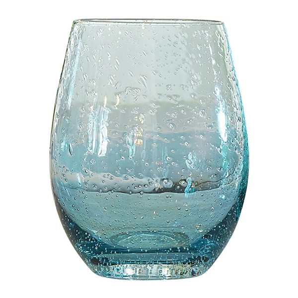 Ocean Blue 17oz Stemless Wine Glasses with Seeded Bubbling (Set of 4)