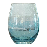 Ocean Blue 17oz Stemless Wine Glasses with Seeded Bubbling (Set of 4)