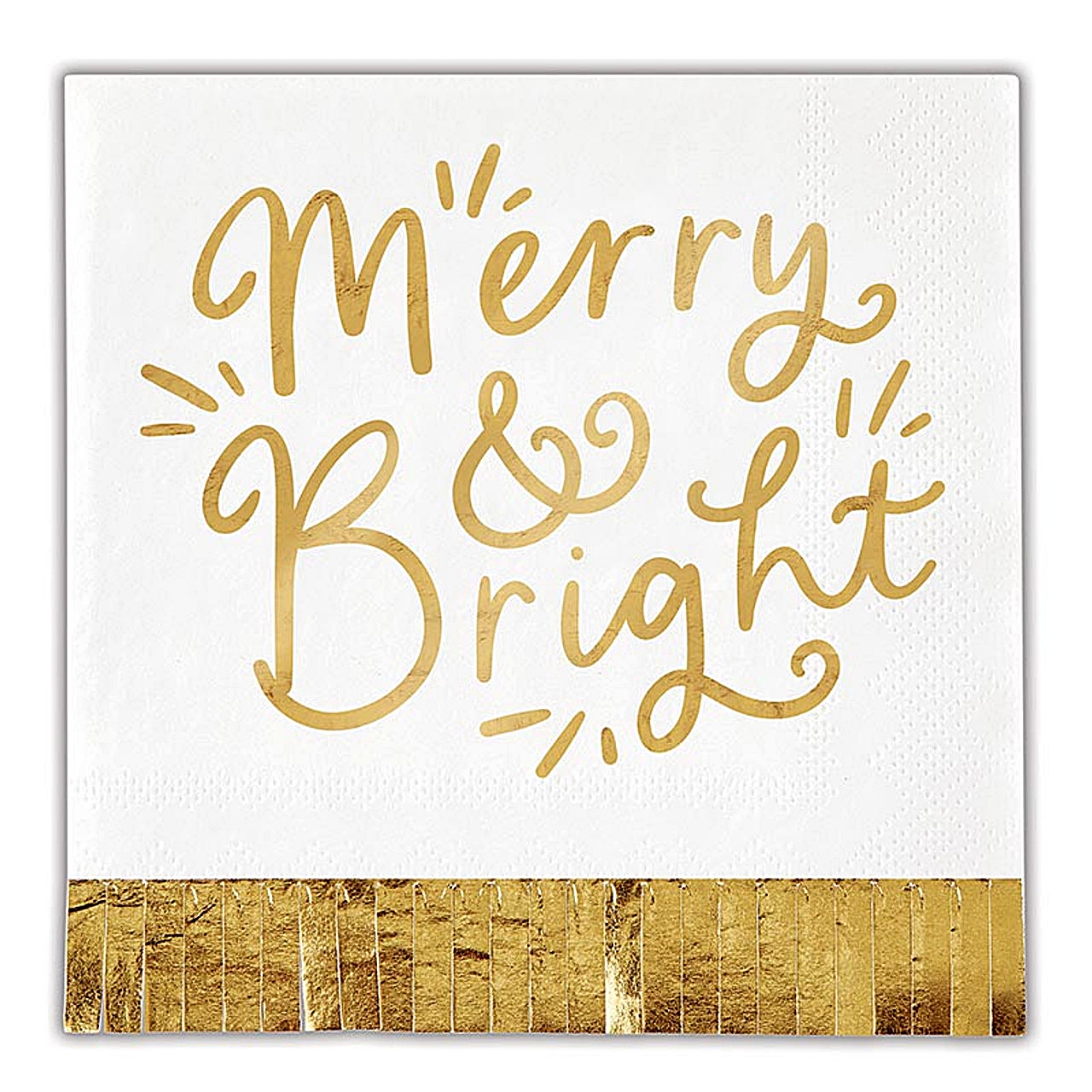 Fringed Napkins with "Merry & Bright" Graphic in Gold-Foil (Set of 160)