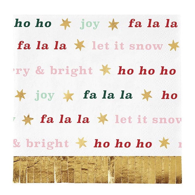 Christmas Slogans Motif with Gold-Foil Fringe Beverage Napkins (Set of 160)
