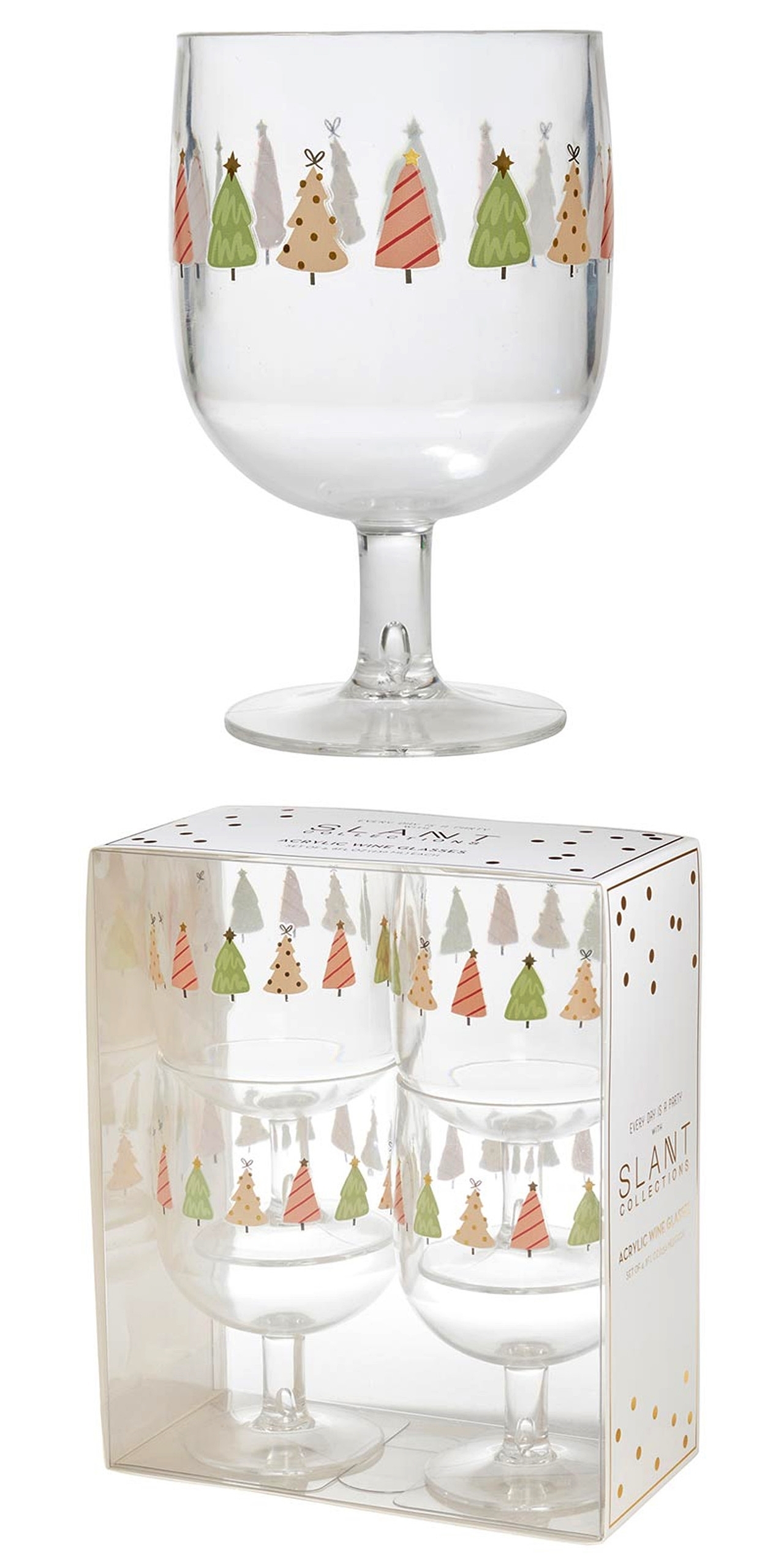 Whimsical Christmas Trees Motif 8oz Acrylic Wine Cups (Set of 4)