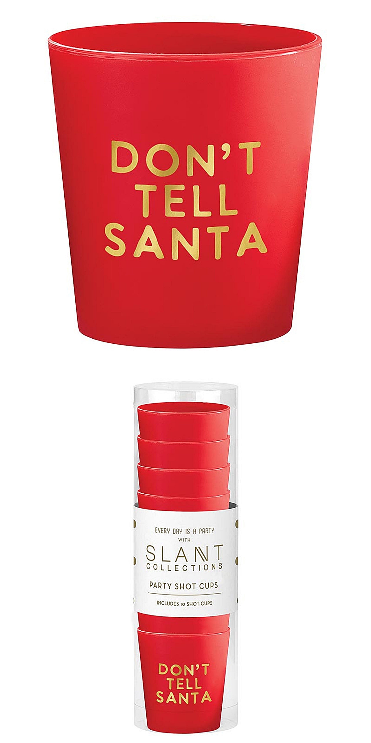 Festive 'Don't Tell Santa' Gold-Foil Graphic on Red Party Shot Cups (Set of 60)