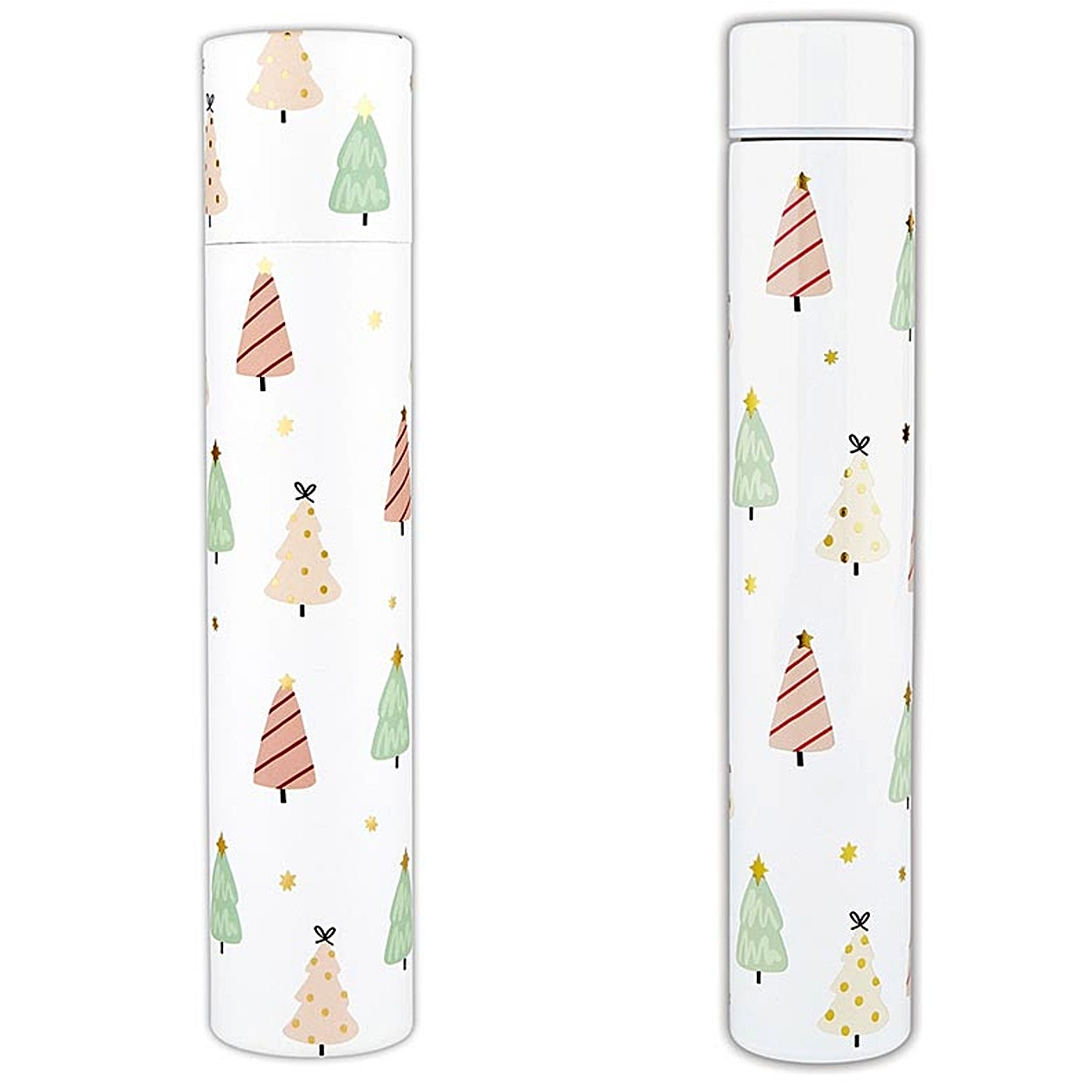 Whimsical Christmas Tree Pattern 8oz Stainless-Steel Skinny Flasks (Set of 3)