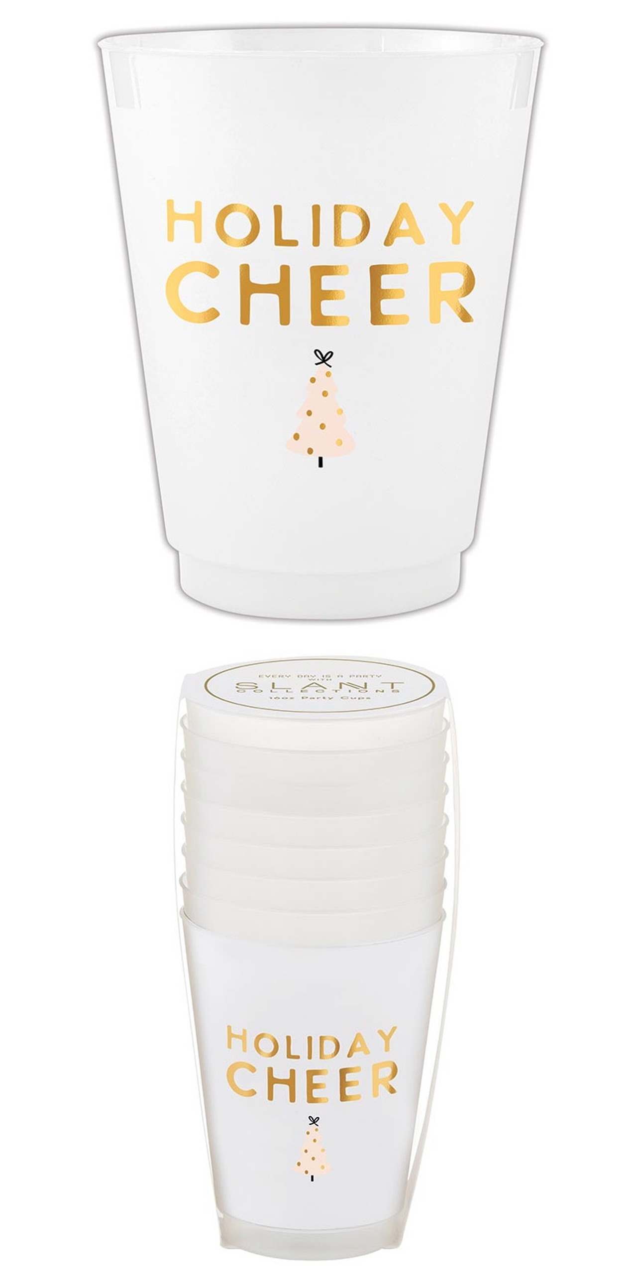 Holiday Cheer & Christmas Tree Design Frost-Flex Cocktail Party Cups (Set of 48)