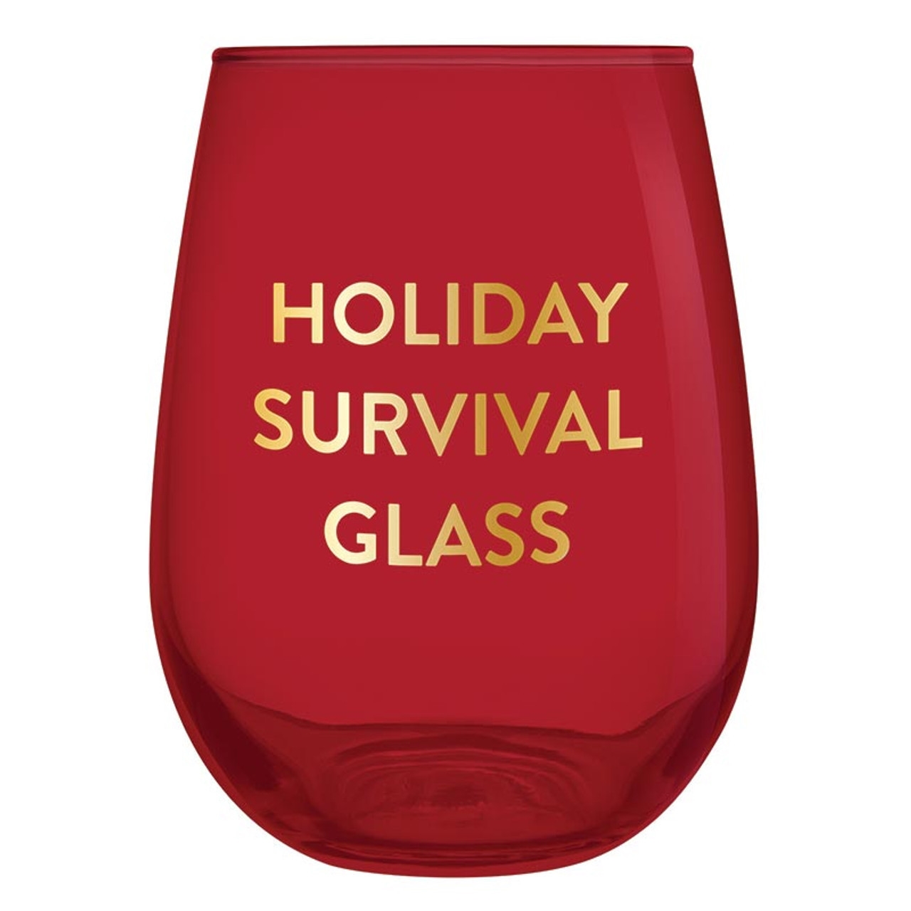 Gold-Foil 'Holiday Survival Glass' Graphic 20oz Stemless Wine Glasses (Set of 6)
