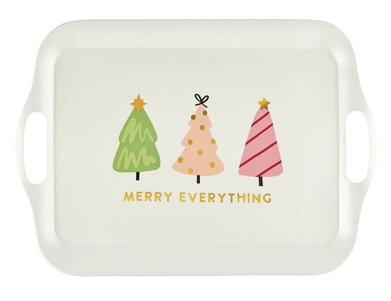 Festive 'Merry Everything' Graphic and Christmas Trees Design Bamboo Trays (Set of 32)