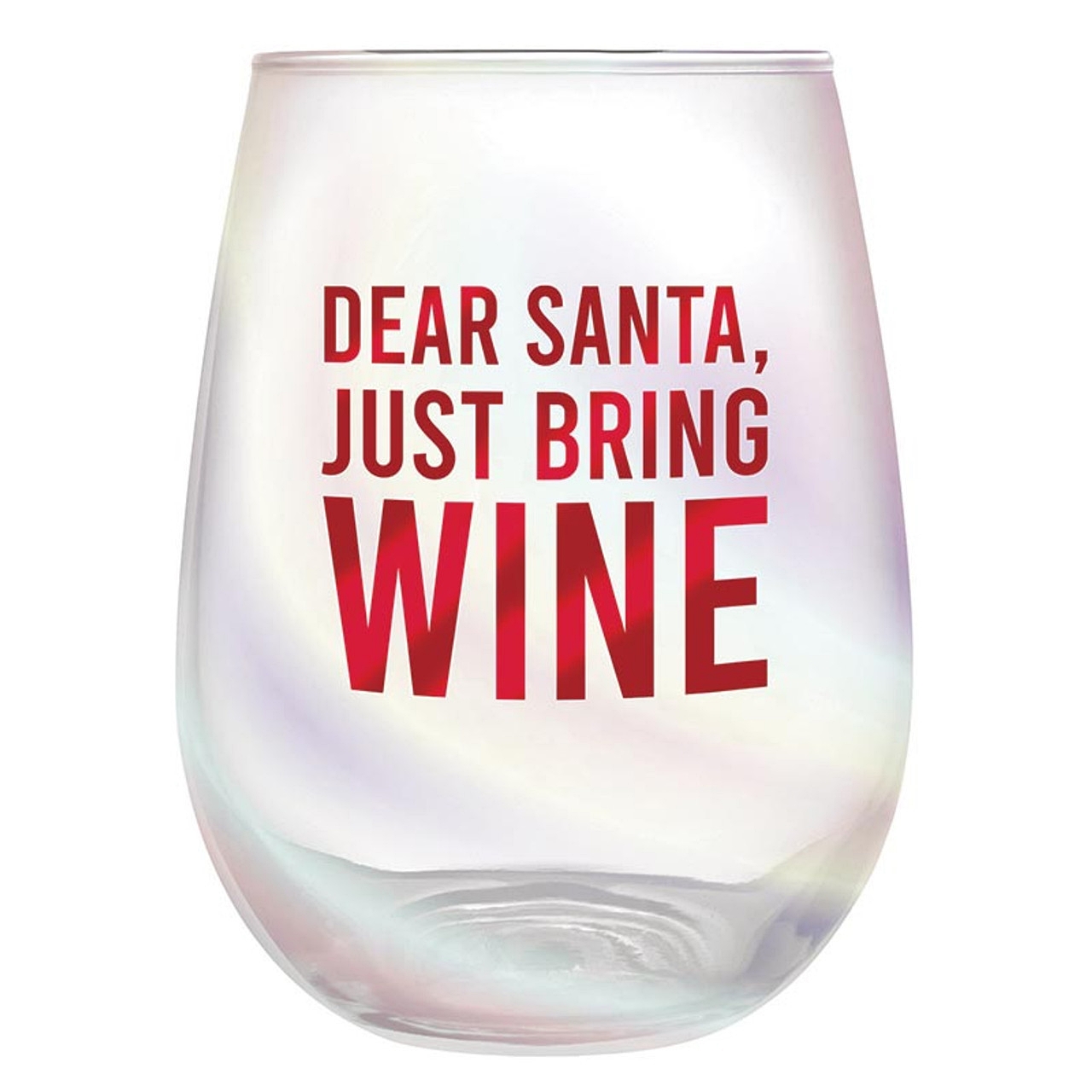 Festive Red 'Dear Santa, Just Bring Wine' Graphic Stemless Wine Glasses (Set of 6)