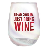 Festive Red 'Dear Santa, Just Bring Wine' Graphic Stemless Wine Glasses (Set of 6)