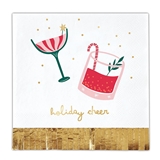 Festive 'Holiday Cheer' Cocktails Design Gold-Foil Fringe Napkins (Set of 160)