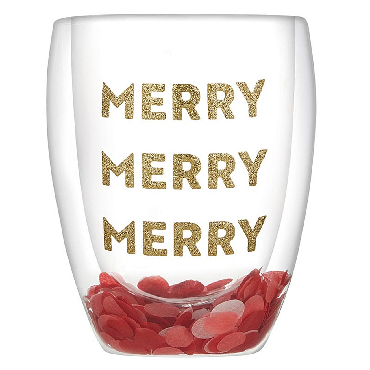 Gold-Glitter 'Merry Merry Merry' Graphic Double-Wall Stemless Glasses (Set of 6)