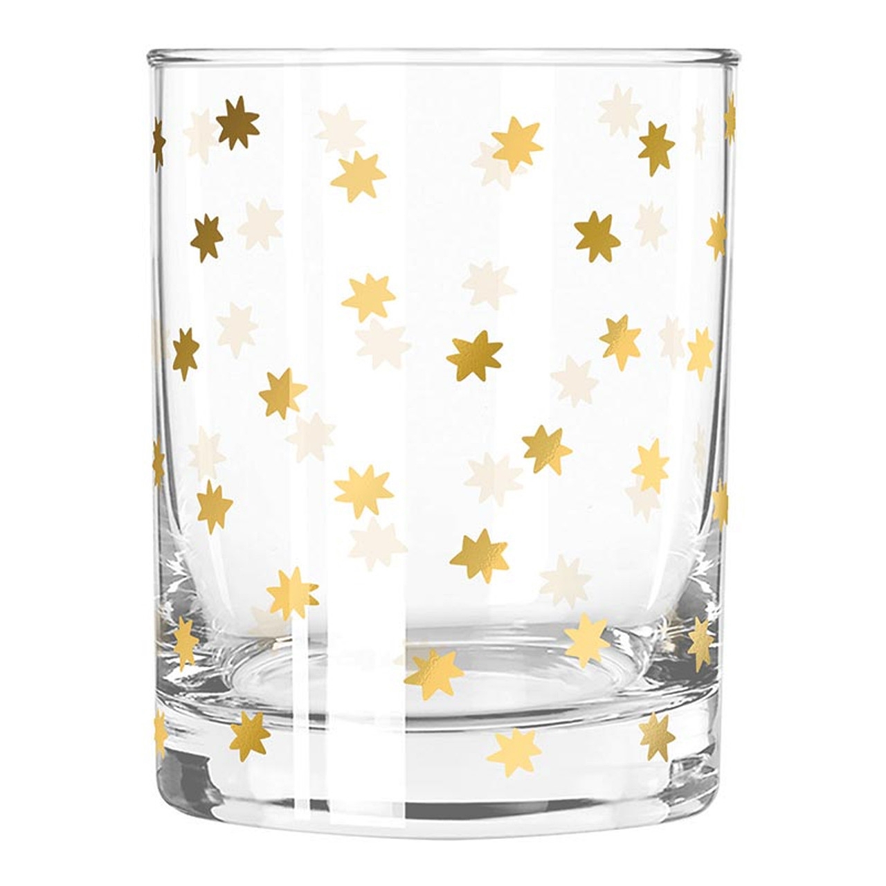 Gold-Foil Stars Pattern 12oz Double Old-Fashioned (DOF) Glasses (Set of 4)