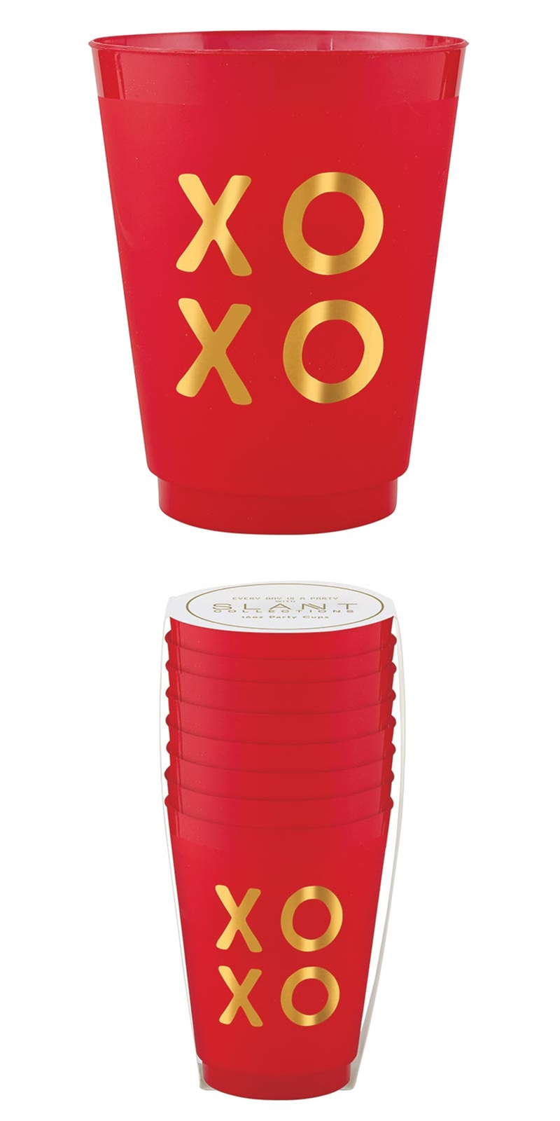 Gold-Foil XOXO Graphic on Red BPA-Free Frost-Flex Cocktail Party Cups (Set of 48)