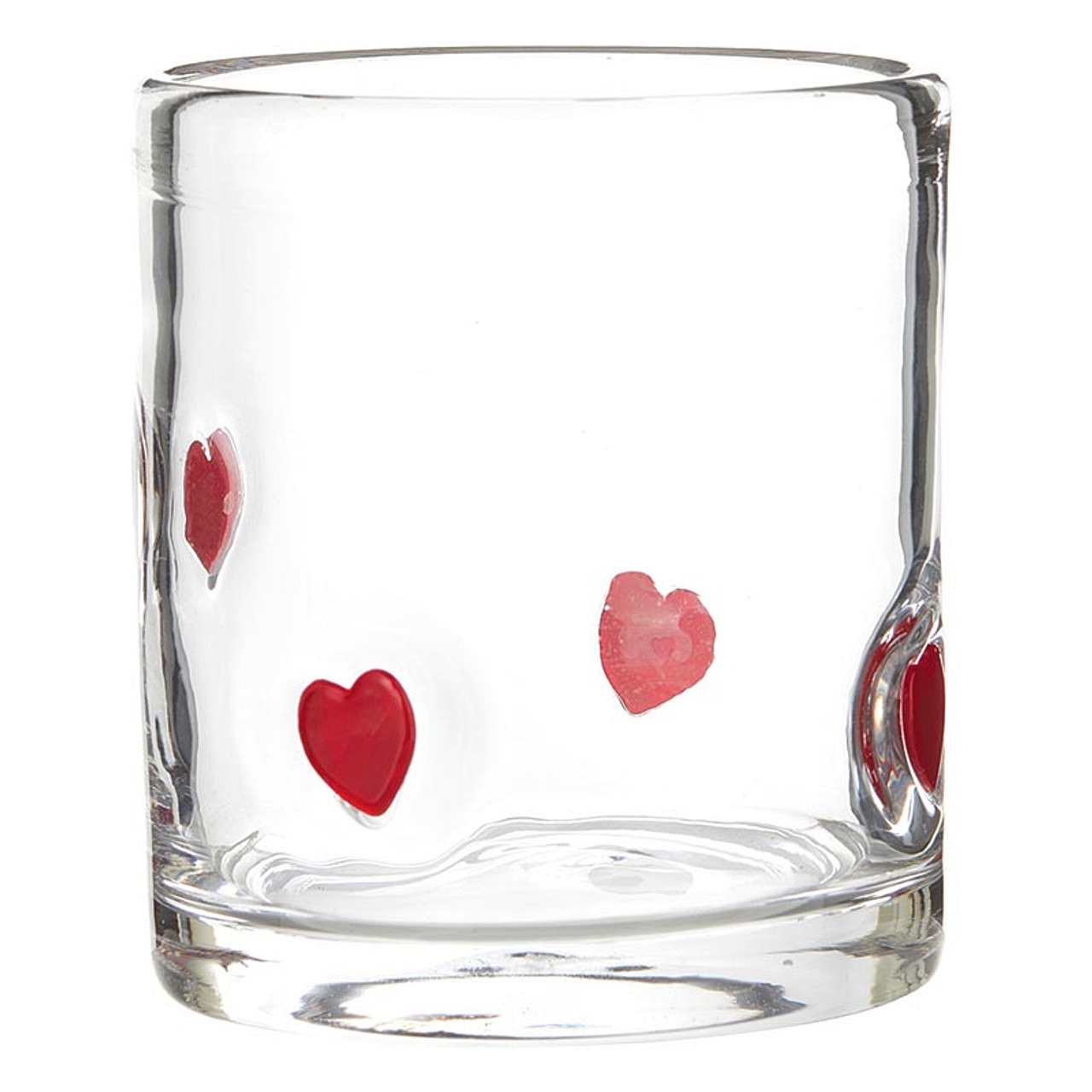 Red Hearts Motif 16oz Handblown Double Old-Fashioned (DOF) Glasses (Set of 4)