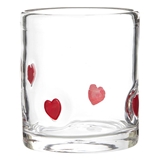 Red Hearts Motif 16oz Handblown Double Old-Fashioned (DOF) Glasses (Set of 4)