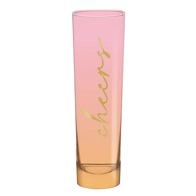 Gold-Foil 'Cheers' Graphic Pink-Orange Ombre Tall Champagne Glasses (Set of 6)