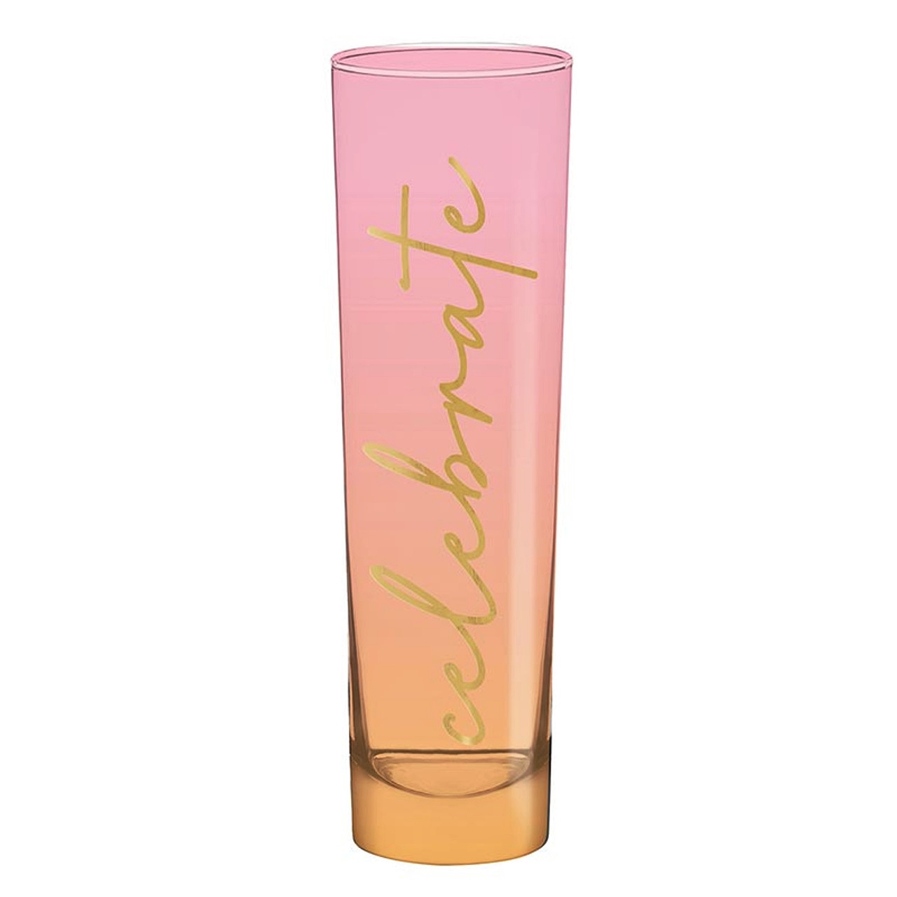 Gold-Foil 'Celebrate' Design Pink-Orange Ombre Tall Champagne Glasses (Set of 6)