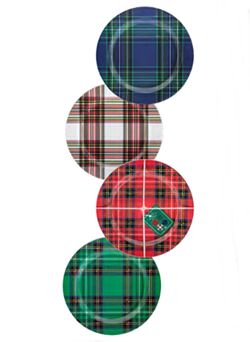 Holiday Plaid Designs Melamine Plates (Assorted Set of 12)