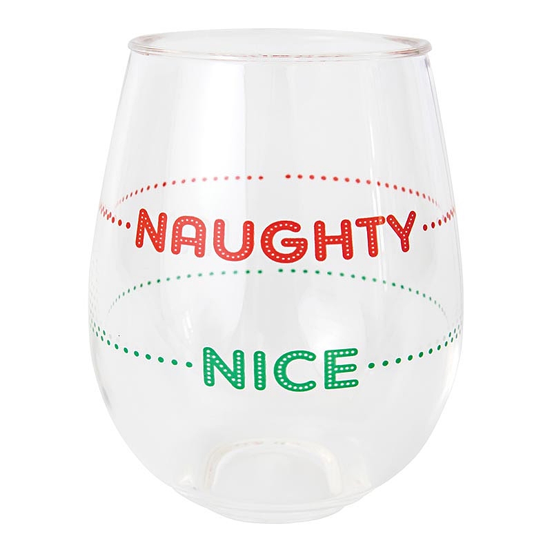 Naughty or Nice Design 12oz Double-Wall Acrylic Wine Tumblers (Set of 4)