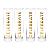 Bold Gold-Foil "CELEBRATE" Graphic Tall Champagne Glasses (Set of 16)