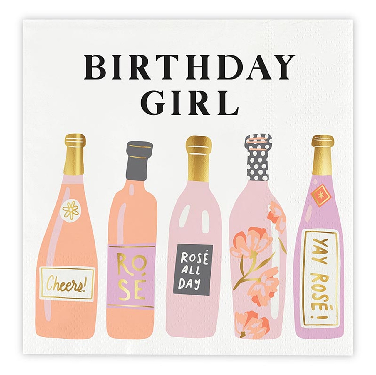 Birthday Girl Graphic on a Champagne Bottles Motif Beverage Napkins (Set of 160)