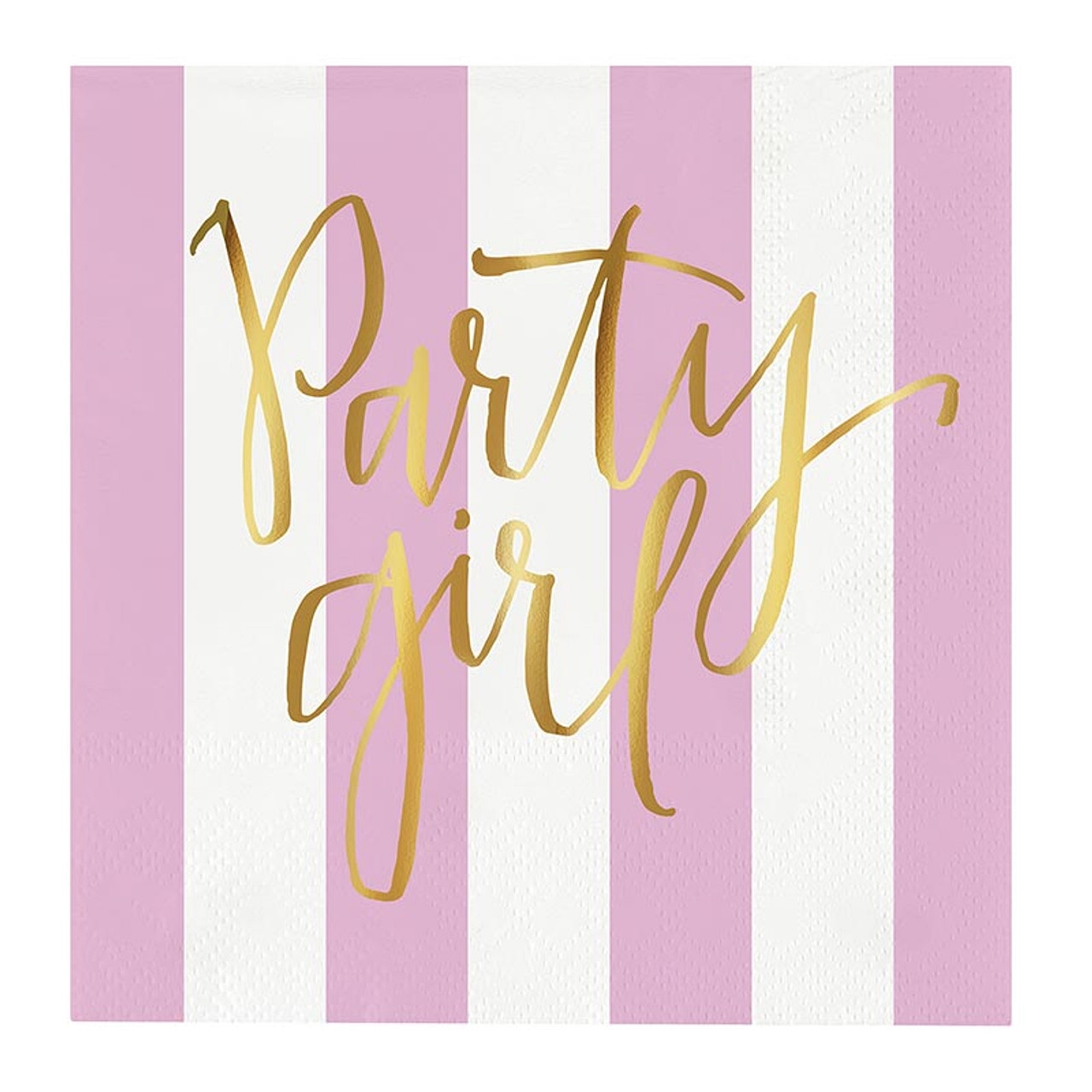 Gold-Foil 'Party Girl' Graphic on Pink-and-White Striped Beverage Napkins (Set of 160)