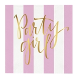 Gold-Foil 'Party Girl' Graphic on Pink-and-White Striped Beverage Napkins (Set of 160)