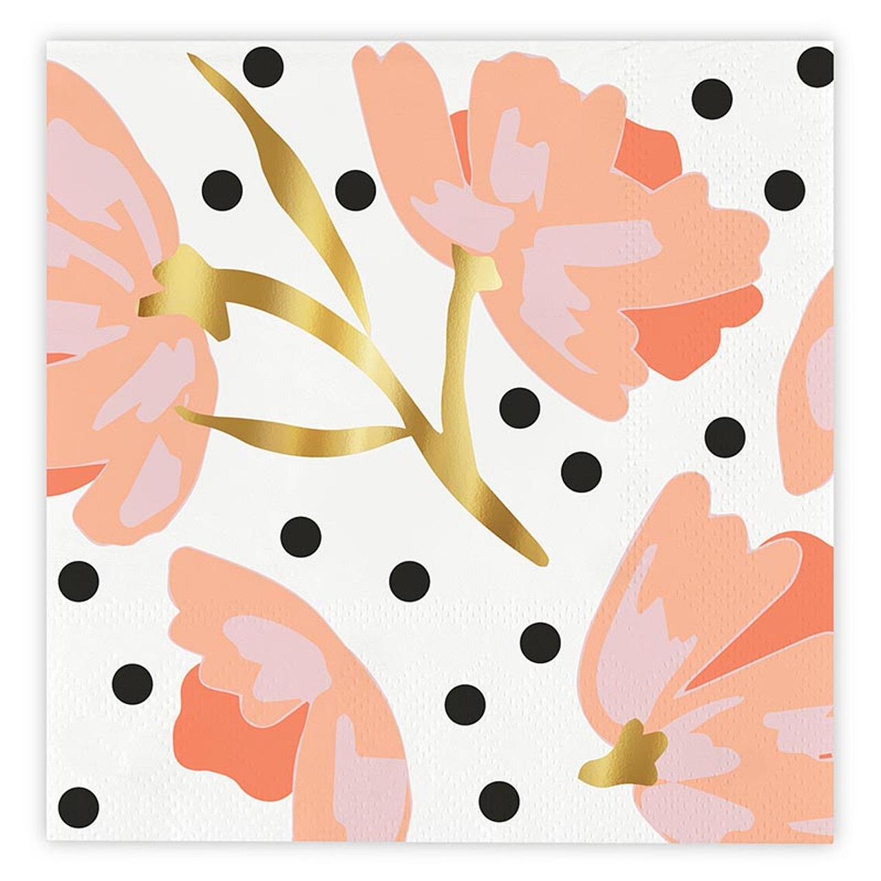 Blush Pink Floral Design with Gold-Foil Accents Square Paper Napkins (Set of 160)