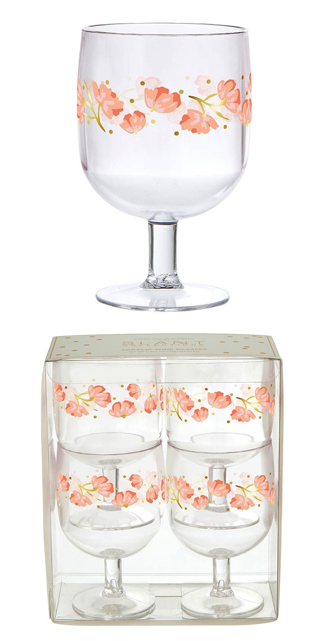 Beautiful Spring Floral Motif 8oz Acrylic Stackable Wine Cups (Set of 4)