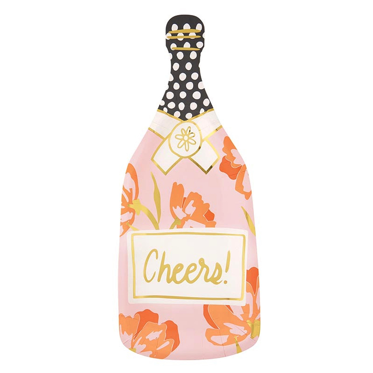 Floral Cheers! Design Champagne Bottle-Shaped Paper Plates (Set of 48)