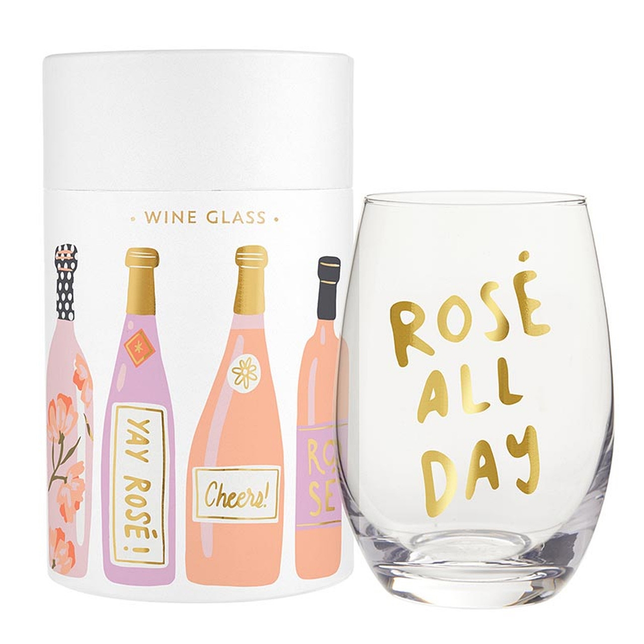 Ros&eacute; All Day Design 17oz Stemless Wine Glasses in Gift-Tubes (Set of 6)